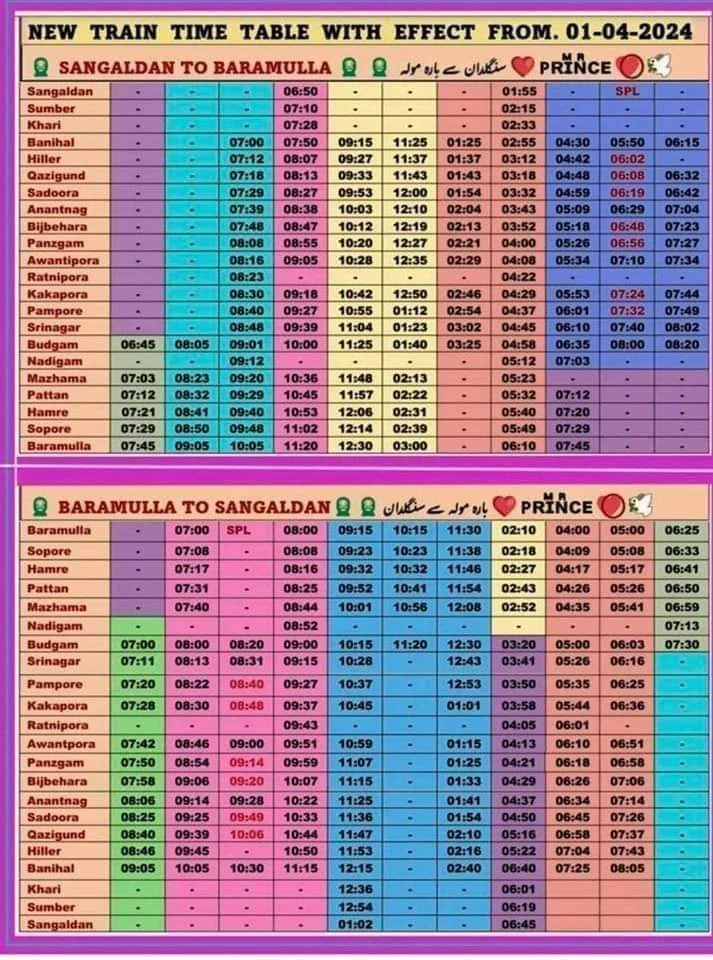 Train Time Table Kashmir