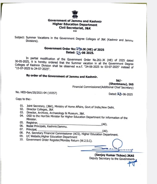 Govt Reschedules Summer Vacations